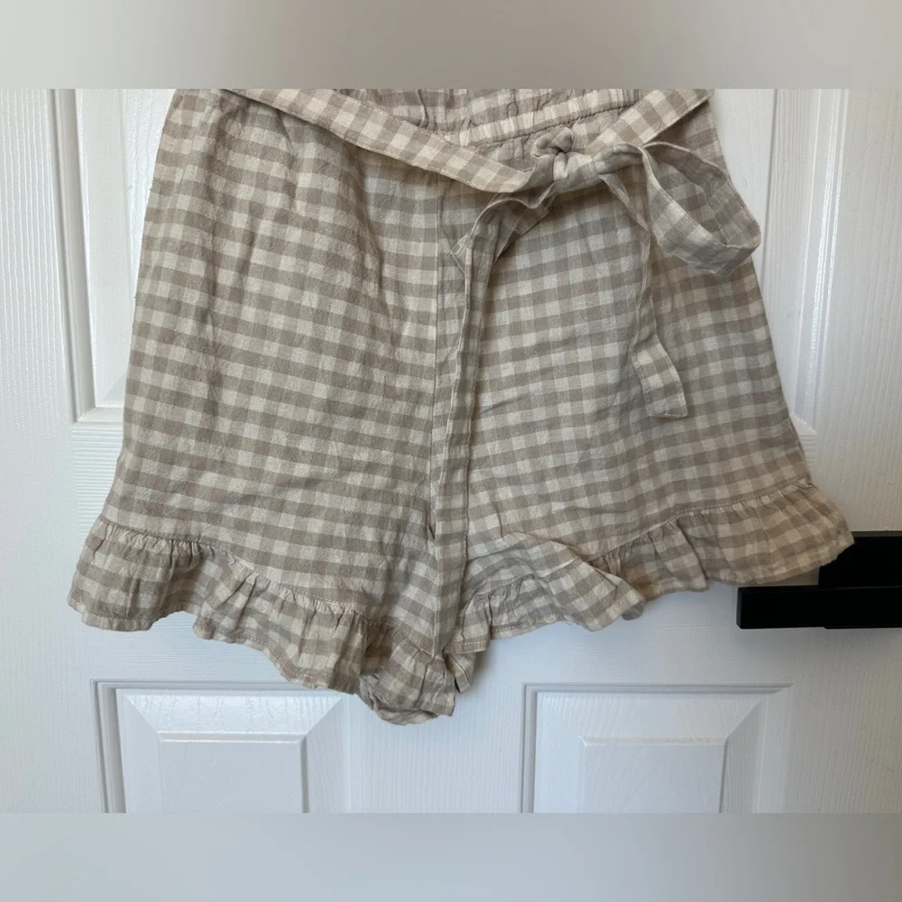 Topshop Gingham Bardot White/Tan Off-Shoulder Women’s Romper Size 4